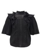 Matchesfashion.com Isabel Marant - Ioleya Pompom-trim Crinkled Cotton-blend Blouse - Womens - Black