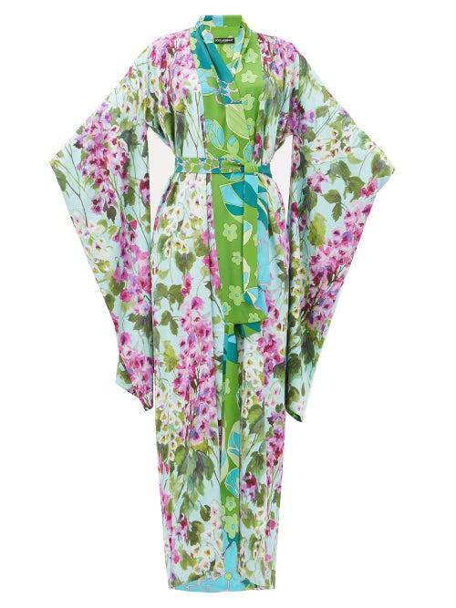 Dolce & Gabbana - Floral-print Silk-blend Charmeuse Robe Jacket - Womens - Green Multi