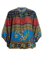 Etro Jungle-print Batwing-sleeve Silk Blouse