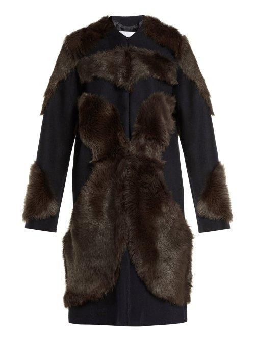 Matchesfashion.com Raey - Tiger Shearling And Wool Coat - Womens - Navy Multi