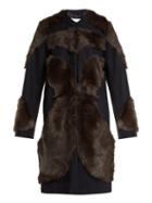Matchesfashion.com Raey - Tiger Shearling And Wool Coat - Womens - Navy Multi
