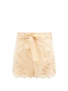 Matchesfashion.com Zimmermann - High-rise Embroidered Cotton-poplin Shorts - Womens - Beige