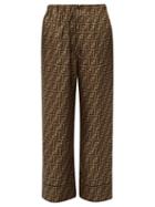 Matchesfashion.com Fendi - Ff Print Silk Satin Pyjama Trousers - Womens - Brown Multi