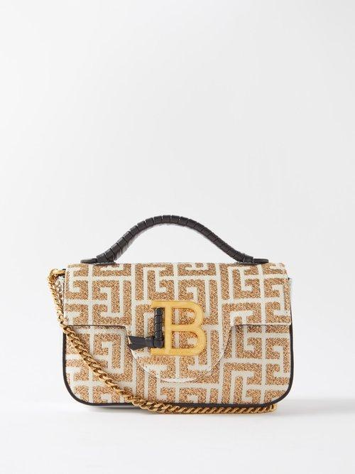 Balmain - Bbuzz Mini Jacquard-monogram Cross-body Bag - Womens - Beige Multi