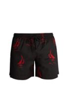 Matchesfashion.com Commas - Sailboat Print Swim Shorts - Mens - Black