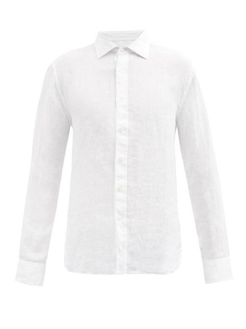 120 Lino 120% Lino - Long-sleeved Linen Shirt - Mens - White