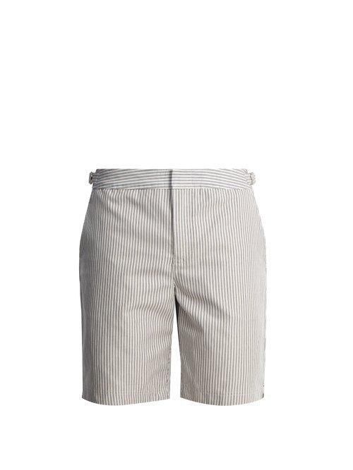 Matchesfashion.com Orlebar Brown - Dane Ii Striped Mid Length Shorts - Mens - Navy Multi
