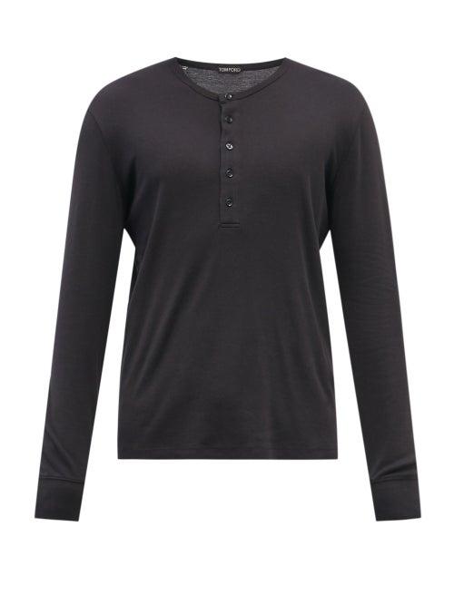 Mens Rtw Tom Ford - Cotton-modal Jersey Long-sleeved Henley Top - Mens - Black