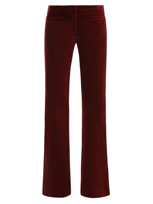 Matchesfashion.com Nili Lotan - Mid Rise Flared Velvet Trousers - Womens - Burgundy