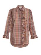 Isa Arfen Ruffle-trimmed Checked Cotton Shirt