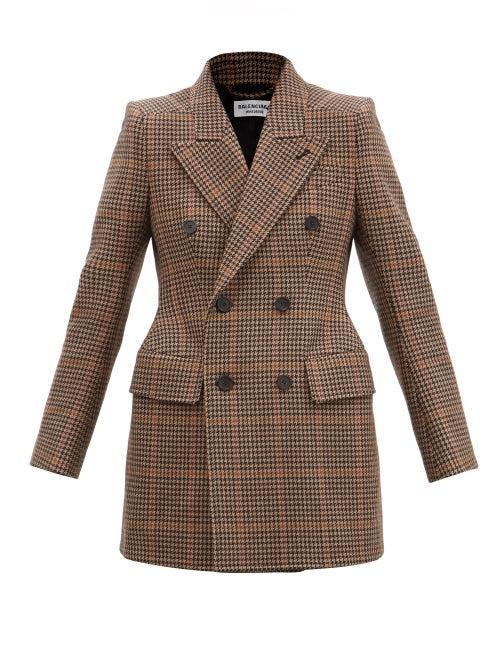 Balenciaga - Hourglass Prince Of Wales-check Wool-blend Blazer - Womens - Beige