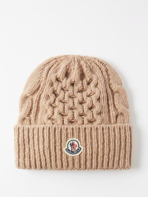 Moncler - Logo Cable-knit Wool-blend Beanie Hat - Womens - Light Pink