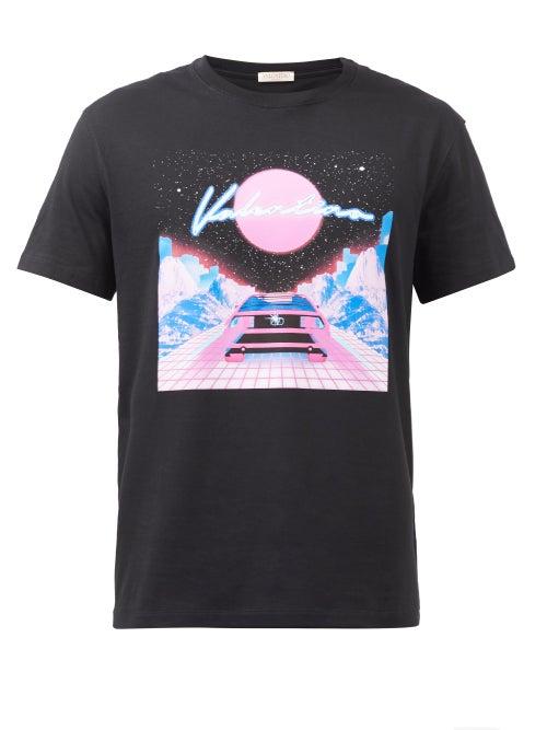 Valentino - Virtual Runner Print Jersey T-shirt - Mens - Black