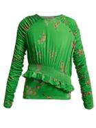 Matchesfashion.com Preen By Thornton Bregazzi - Toyin Floral Print Ruched Crepe Jersey Top - Womens - Green Multi