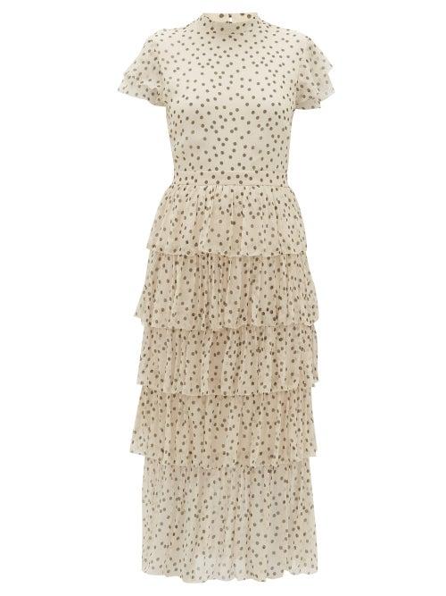 Matchesfashion.com Sir - Isabelle Tiered Polka-dot Silk-chiffon Dress - Womens - Beige
