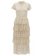 Matchesfashion.com Sir - Isabelle Tiered Polka-dot Silk-chiffon Dress - Womens - Beige
