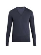 Matchesfashion.com Prada - V Neck Wool Sweater - Mens - Blue
