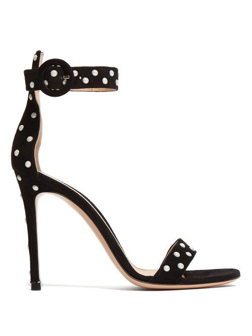 Matchesfashion.com Gianvito Rossi - Portofino 100 Studded Suede Sandals - Womens - Black White