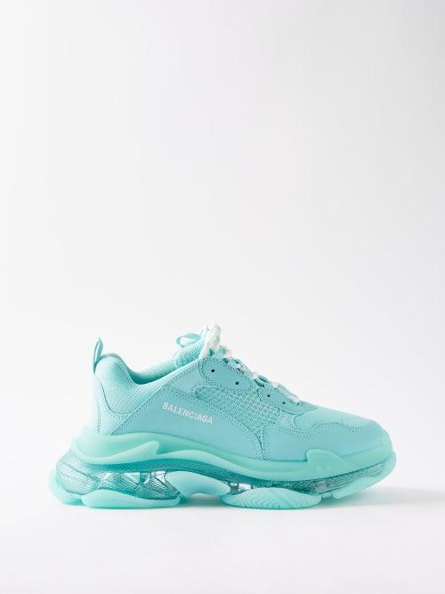 Balenciaga - Triple S Faux-leather And Mesh Trainers - Mens - Light Blue