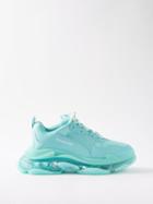 Balenciaga - Triple S Faux-leather And Mesh Trainers - Mens - Light Blue