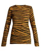 Matchesfashion.com Proenza Schouler - Tiger Print Long Sleeved Cotton T Shirt - Womens - Beige Multi