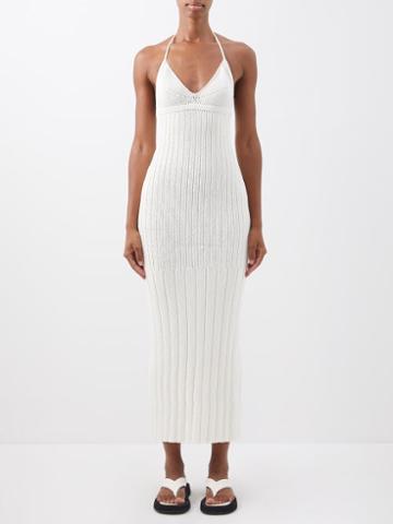 Khaite - Olympia Ribbed-knit Cotton-blend Midi Dress - Womens - Ivory