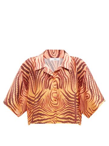 Fe Noel - Havana Ritual-print Cropped Shirt - Womens - Orange Print