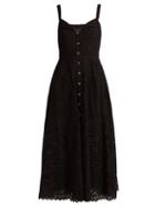 Matchesfashion.com Saloni - Fara Broderie Anglaise Cotton Midi Dress - Womens - Black