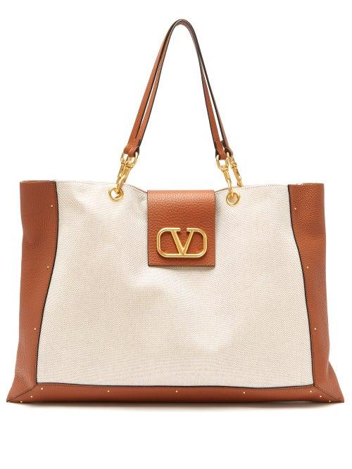 Matchesfashion.com Valentino Garavani - City Safari Leather-trimmed Canvas Tote Bag - Womens - Beige Multi