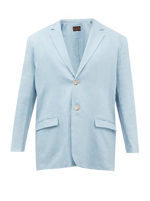 Albus Lumen - Oversized Linen-muslin Suit Jacket - Mens - Blue