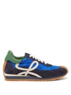 Ladies Shoes Loewe - Flow Runner Shell And Suede Trainers - Womens - Blue Multi