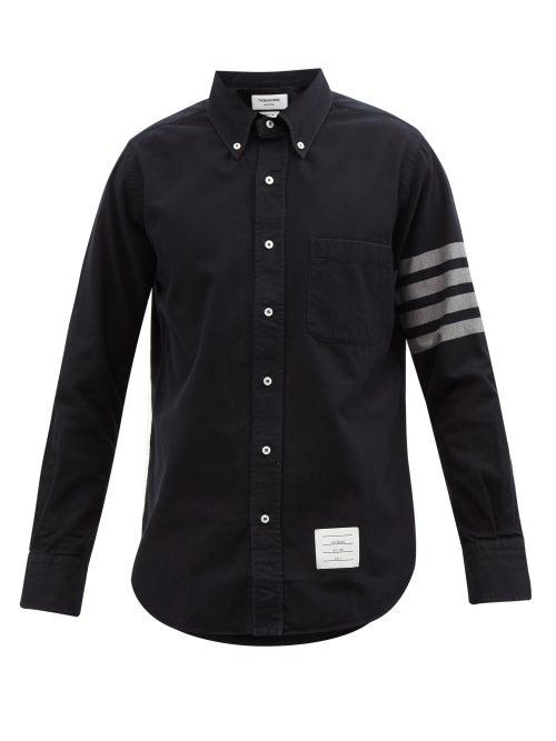 Thom Browne - Four-bar Jacquard Cotton-twill Button-down Shirt - Mens - Navy