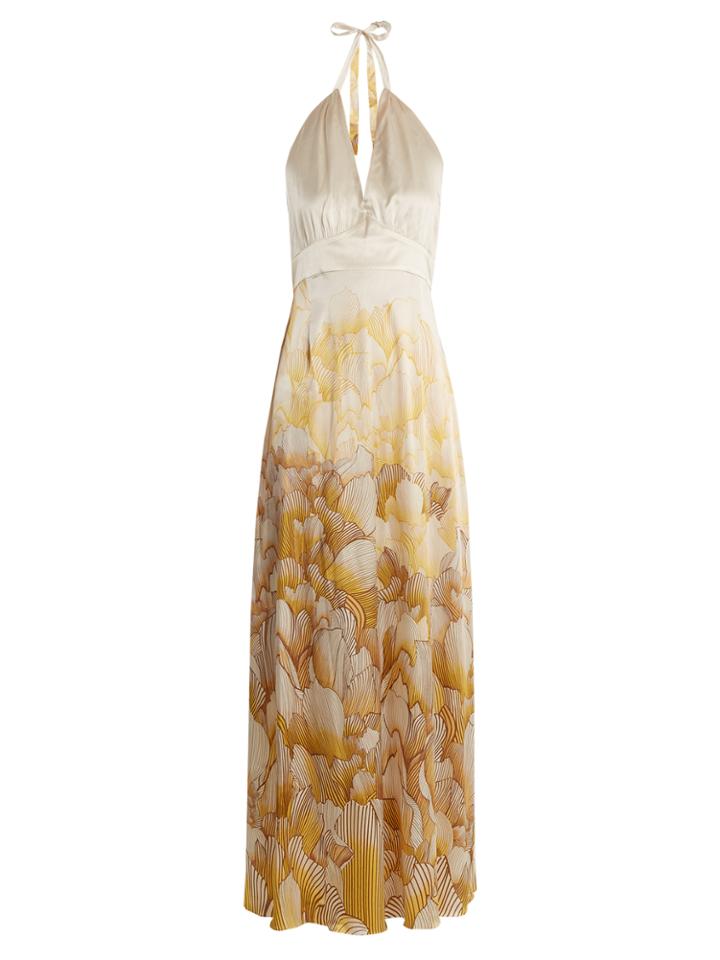 Adriana Iglesias Camille Floral-print Halterneck Stretch-silk Gown