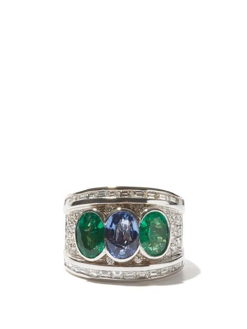 Matchesfashion.com Shay - Emerald, Sapphire & 18kt White-gold Ring - Womens - Multi