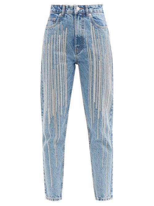 Matchesfashion.com Germanier - Upcycled Swarovski-crystal Cropped High-rise Jeans - Womens - Denim