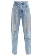 Matchesfashion.com Germanier - Upcycled Swarovski-crystal Cropped High-rise Jeans - Womens - Denim