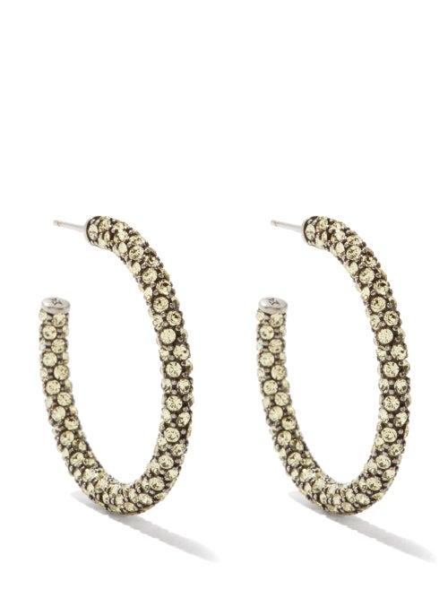 Amina Muaddi - Cameron Small Crystal-embellished Hoop Earrings - Womens - Gold
