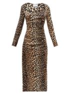 Matchesfashion.com Ganni - Gathered Leopard-print Silk-blend Satin Dress - Womens - Leopard