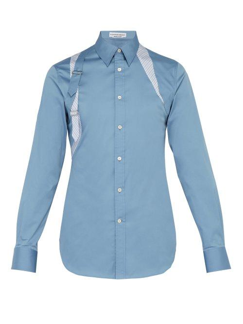 Matchesfashion.com Alexander Mcqueen - Stripe Panel Cotton Poplin Harness Shirt - Mens - Blue