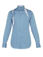 Matchesfashion.com Alexander Mcqueen - Stripe Panel Cotton Poplin Harness Shirt - Mens - Blue