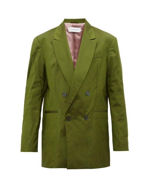 Matchesfashion.com Marques'almeida - Double Breasted Silk Doupioni Blazer - Mens - Khaki