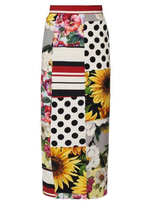 Matchesfashion.com Dolce & Gabbana - Patchwork Printed-faille Pencil Skirt - Womens - Multi