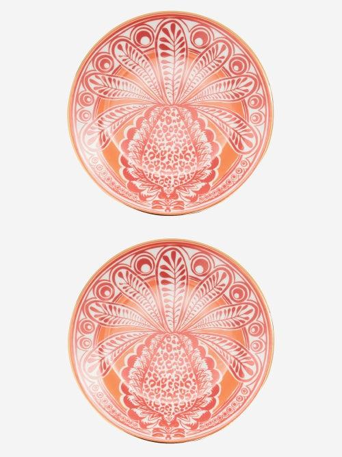 La Doublej - Set Of Two 18kt-gilded Porcelain Dessert Plates - Womens - Red Multi
