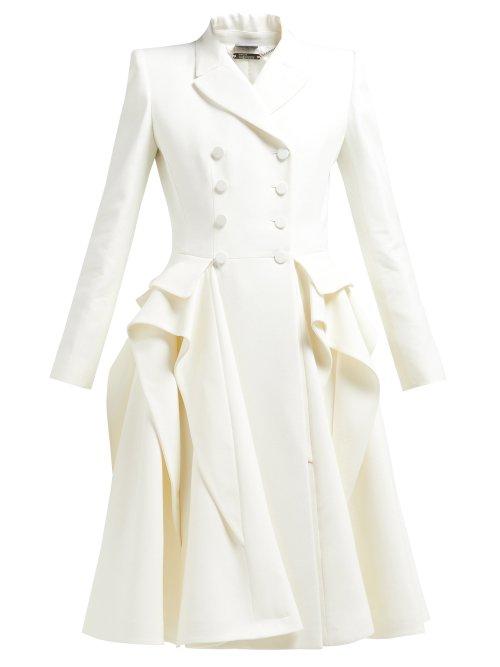 Matchesfashion.com Alexander Mcqueen - Ruffle Double Breasted Wool Blend Coat - Womens - Ivory
