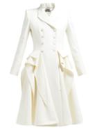 Matchesfashion.com Alexander Mcqueen - Ruffle Double Breasted Wool Blend Coat - Womens - Ivory