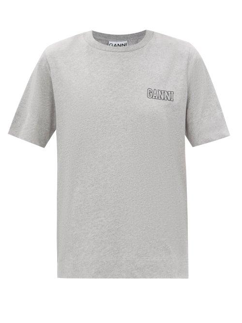 Ganni - Logo-print Cotton-blend Jersey T-shirt - Womens - Light Grey