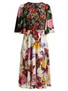 Matchesfashion.com Dolce & Gabbana - Rose And Hydrangea Print Silk Charmeuse Midi Dress - Womens - Black Multi