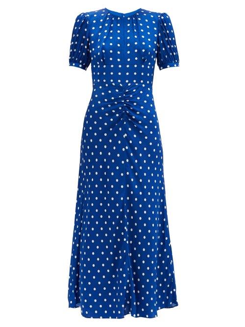 Matchesfashion.com Self-portrait - Polka-dot Satin Midi Dress - Womens - Blue