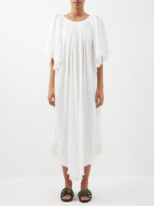 Raey - Angel-sleeve Cotton Cheesecloth Dress - Womens - White