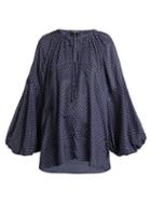 Matchesfashion.com Lee Mathews - Queenie Polka Dot Silk Blouse - Womens - Dark Blue